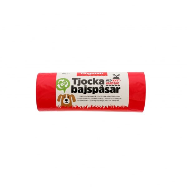 Dogman Tjocka Bajspåsar med Handtag 50-pack (Röd)